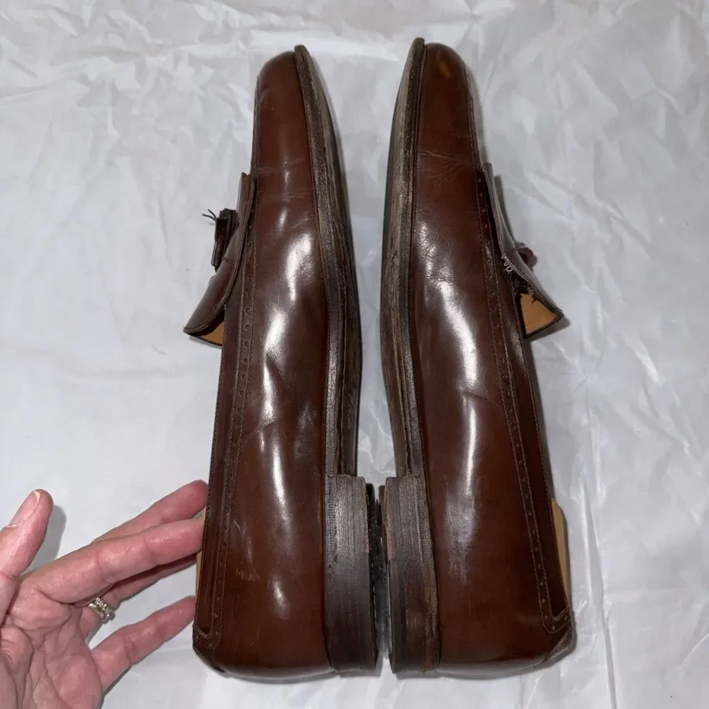 Salvatore Ferragamo Mens 10.5D Brown Leather Kiltie Tassel Loafers Moc Toe Italy